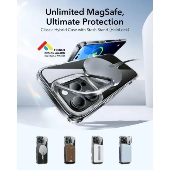 Cover Iphone 16 Pro Classic Hybrid With Stash Stand Case Esr - Clear